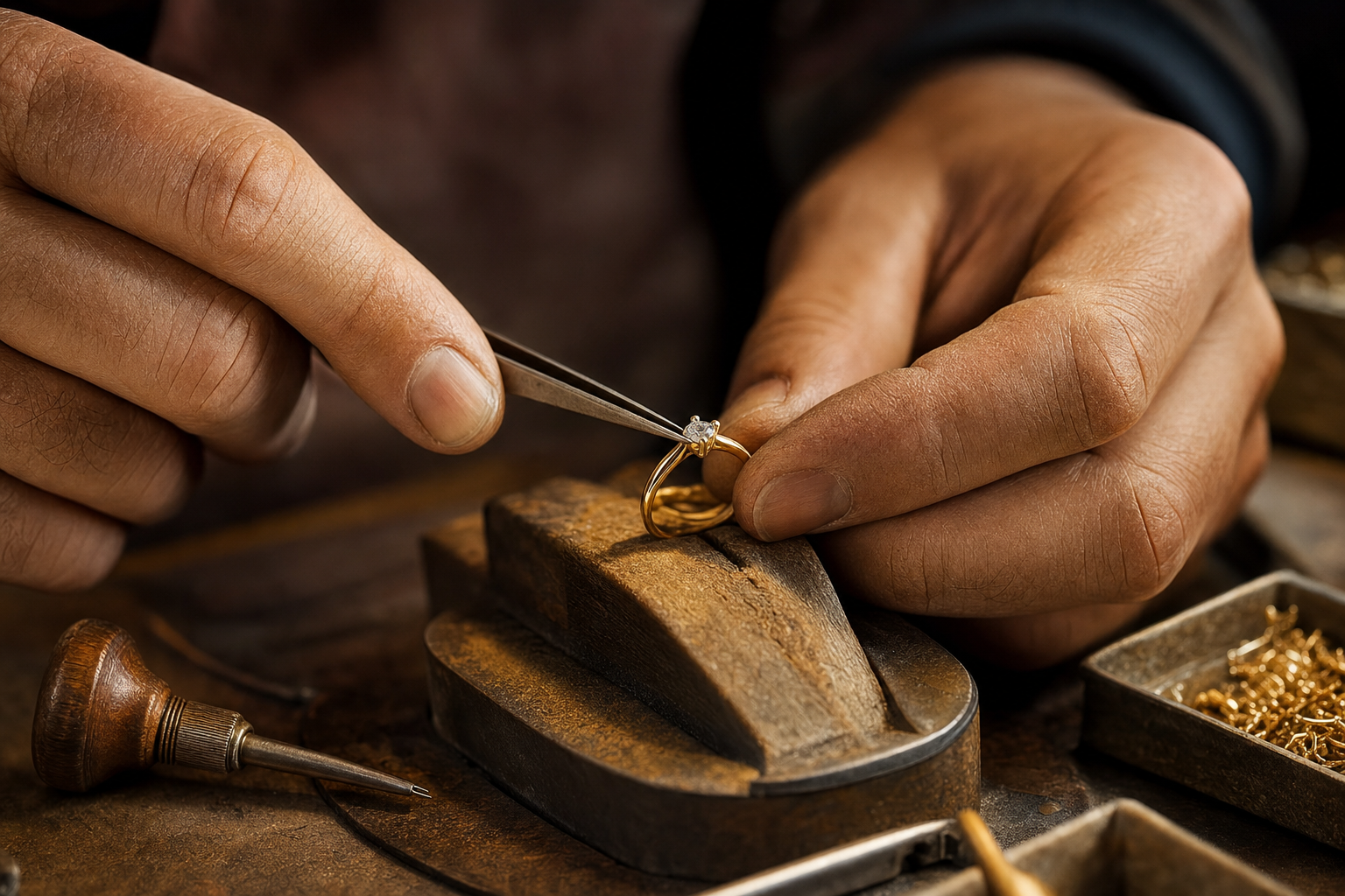 Master jeweler crafting a custom ring — Ari Diamonds