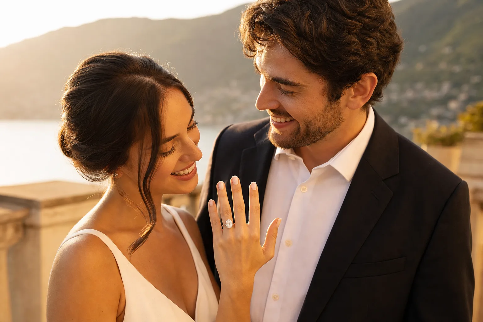 A couple celebrating their engagement — Ari Diamonds